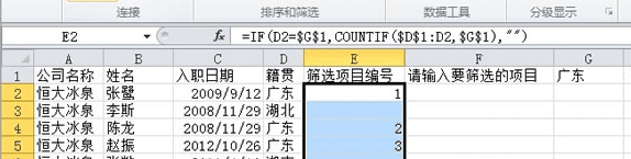 Excel2010中自定义进行筛选并依次编号