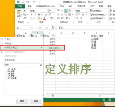 excel2013中怎么使用自定义排序