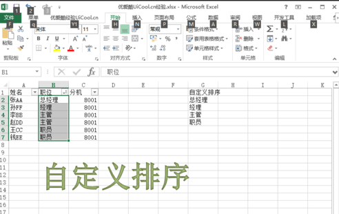 excel2013中怎么使用自定义排序