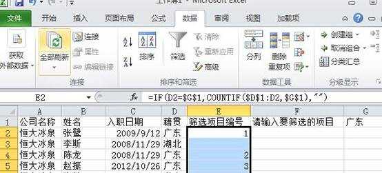 怎么在excel2010中自定义筛选并依次编号