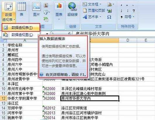 Excel2007怎么给复杂的数据插入数据透视表