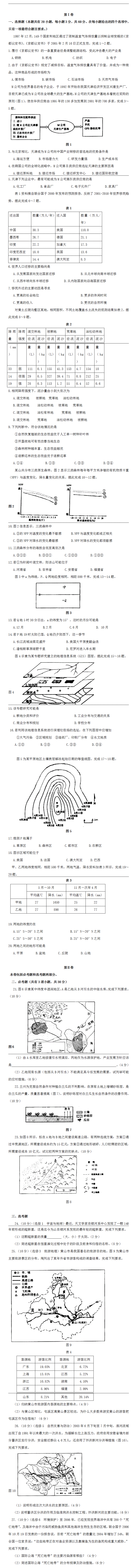 2016高中地理会考试卷及答案