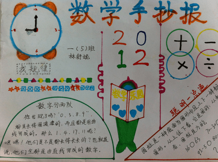 快乐数学手抄报五年级一 三 五单元