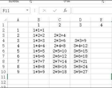 excel2010九九乘法表的制作教程