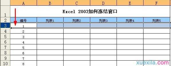 excel03冻结窗口的教程