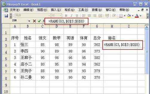 excel中自动排名的教程