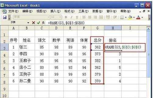 excel中自动排名的教程