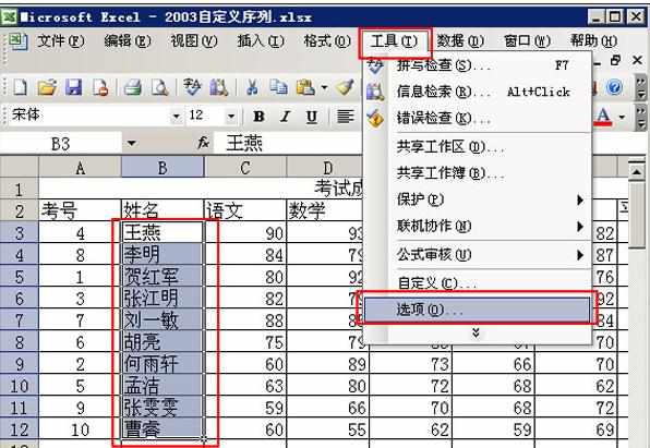 excel2003自定义序列的使用方法