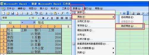 excel2003高级筛选功能的使用教程