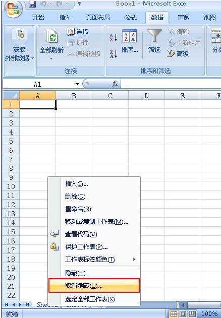 excel2007工作表设为显示的方法