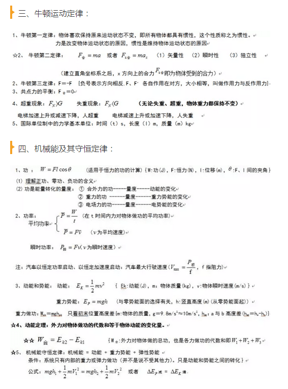 高考物理会考公式概念汇总