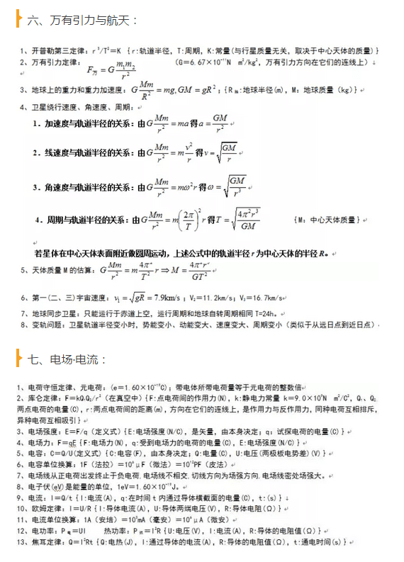 高考物理会考公式概念汇总