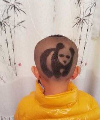 小男孩后脑雕刻熊猫图案发型