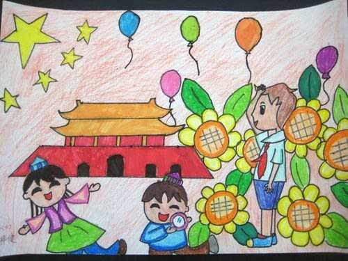 六年级庆国庆绘画,庆国庆儿童绘画