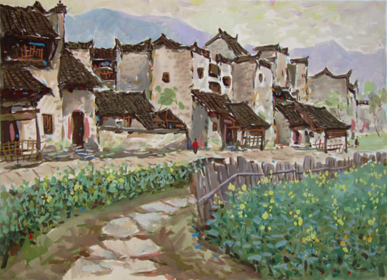 好看的农村风景画，农村风景画油画作品