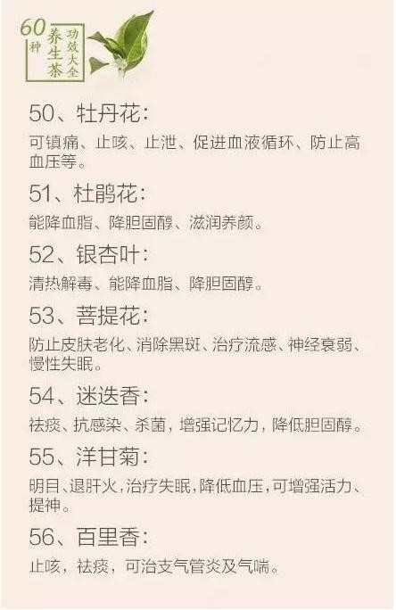 60种养生茶功效大全_喝养生茶有什么功效