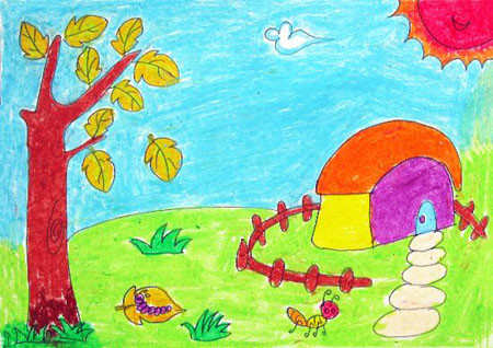 秋天的景色儿童画作品