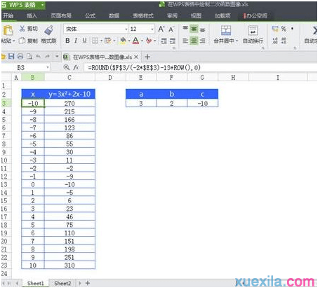 wps表格如何绘制二次函数曲线图