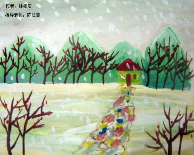 关于冬天的画画作品 冬天的儿童画绘画作品欣赏