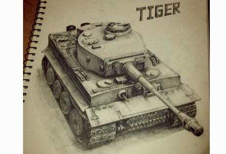 虎式坦克铅笔画图片
