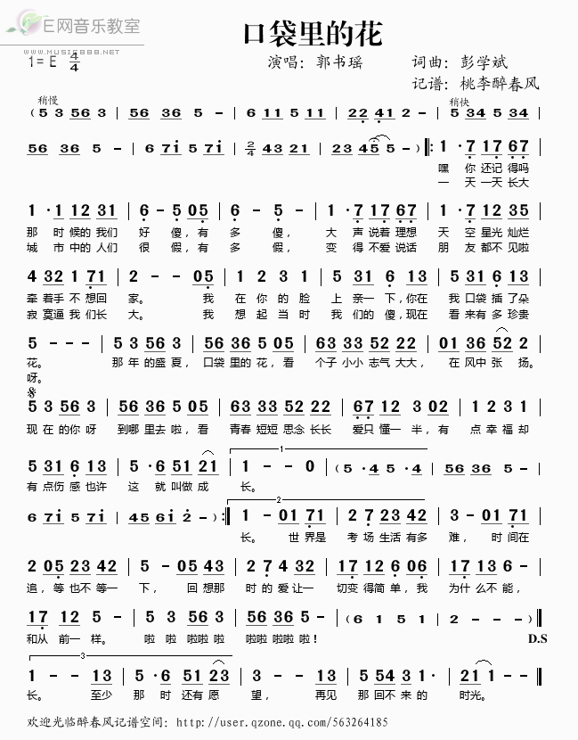 口袋里的花简谱_口袋里的花歌词