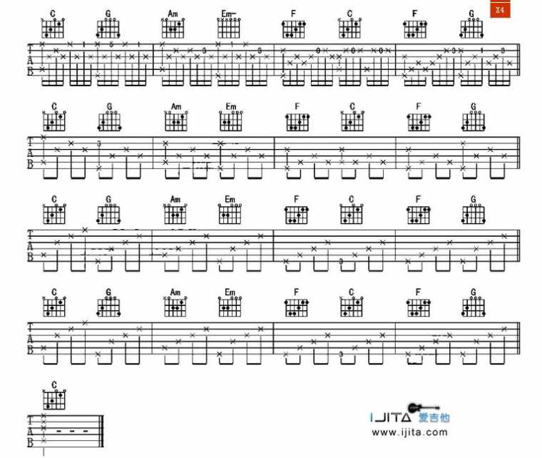 卡农吉他弹唱教学简谱