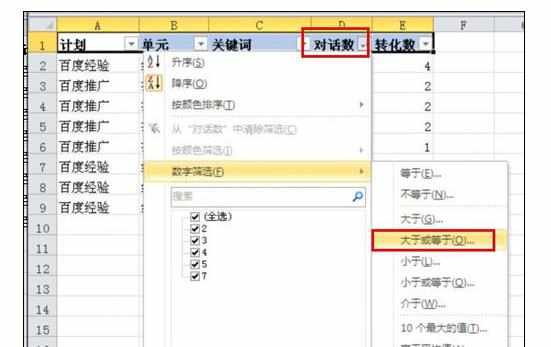 excel2010表格筛选的功能