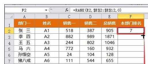 Excel中排名次的操作方法