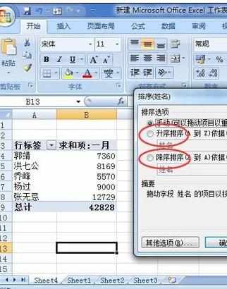 Excel中数据透视表求和项排序的操作方法