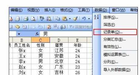 Excel中使用记录单快速管理数据的操作方法