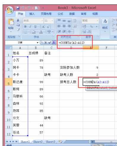 Excel2007中关于计数函数的应用方法