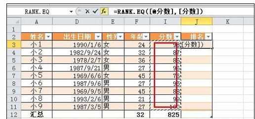 Excel中RANK.EQ函数做成绩排名的操作方法