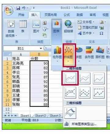 Excel2007中表格制作折线图的操作方法