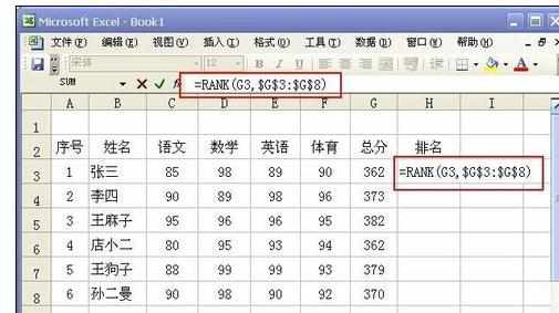 Excel中进行rank函数自动排名的操作方法