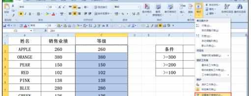 Excel2010中数字自定义条件划分等级的操作方法