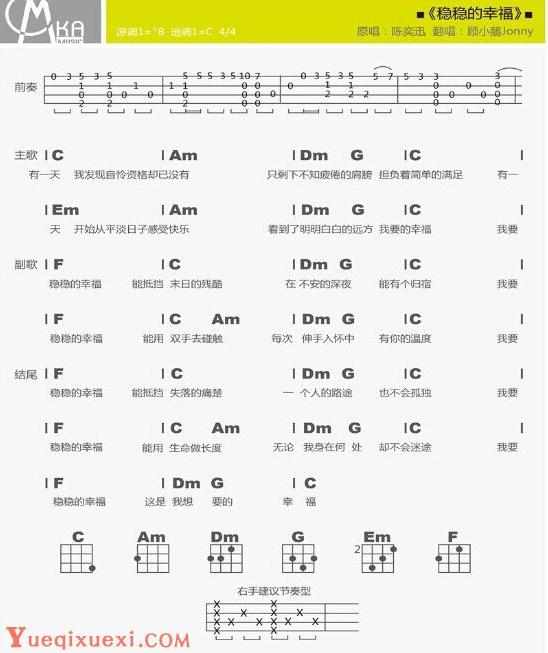 稳稳的幸福尤克里里弹唱教学简谱