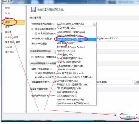 Excel中2010版本进行设置文件默认保存格式的操作方法