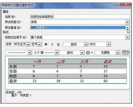 Word中2010版创建自定义表格样式的操作技巧