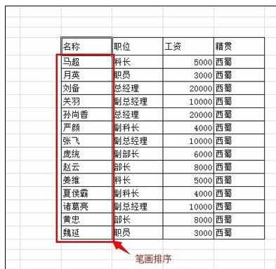 Excel中2010版进行按文字笔画排序的操作技巧