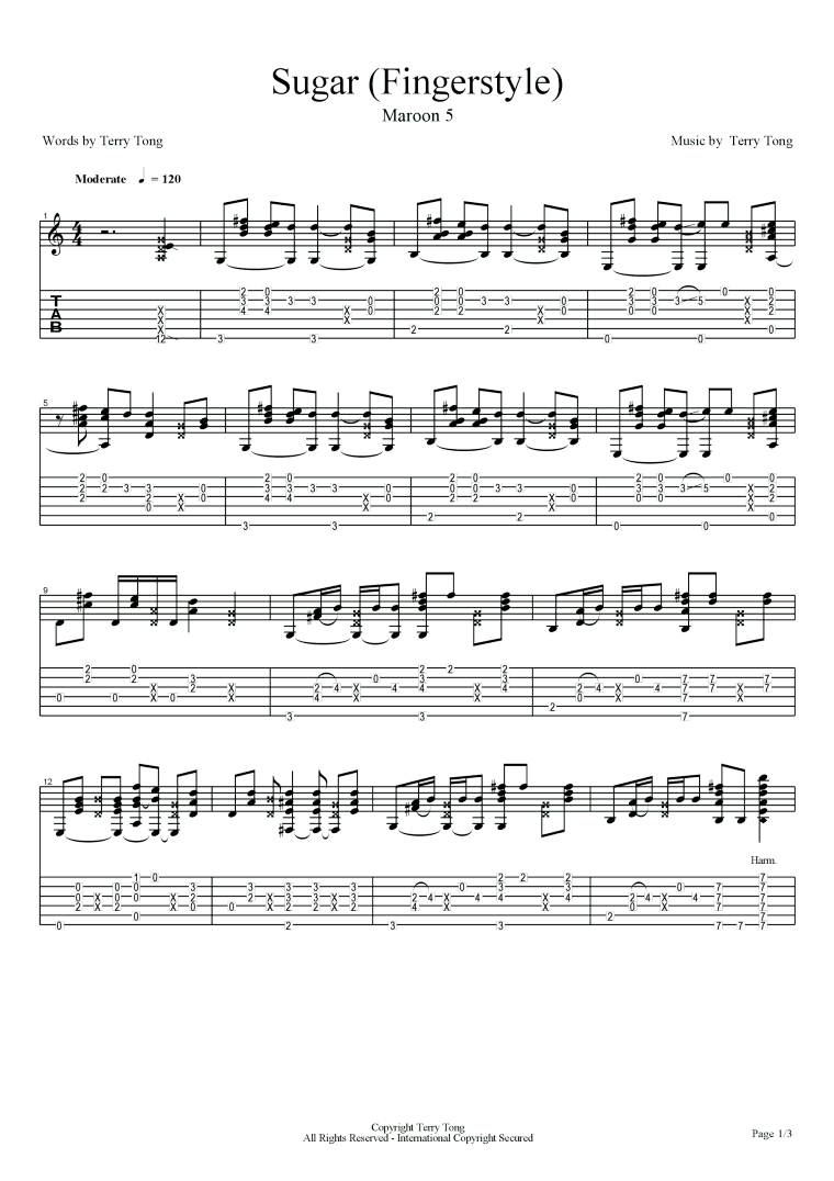 sugar指弹吉他谱