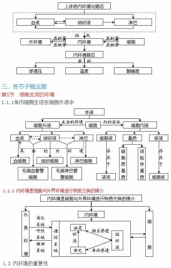 高中生物必修三第一章概念图